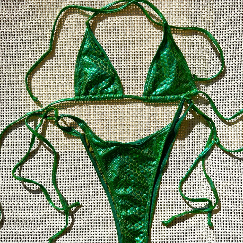 SHEIN Metallic Green snake skin effect Bikini set